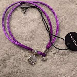 Pandora Purple Cord Bracelet With Princess Crown Charm